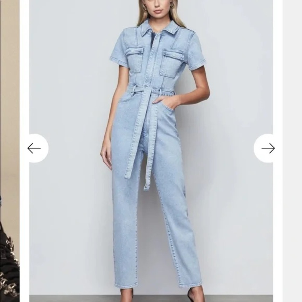Good American Light Blue Denim Jumpsuit Removable Tie Belt Brand Size 4 (XL)